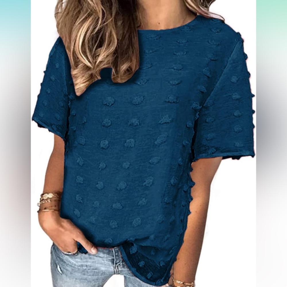 Cute Swiss Dot women’s size medium solid blue textured short sleeve top